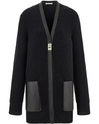 Ferragamo - Longline Cardigan With Leather Trim - Lyst