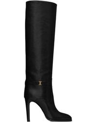 Saint Laurent - Diane Kniehohe Stiefel Aus Glanzleder Mit Schnalle - Lyst