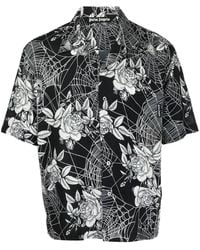 Palm Angels - Roses Print Bowling Shirt Black/white - Lyst