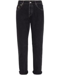 Brunello Cucinelli - Logo-patch Cotton Tapered Jeans - Lyst
