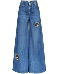 Area - Crystal Eyelet Wide-Leg-Jeans - Lyst