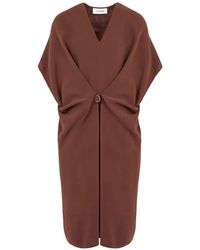 Yves Salomon - Midi Draped Silk-Crepe Dress - Lyst