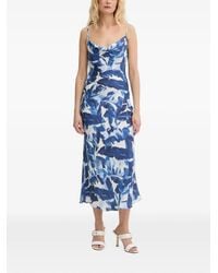 Guess - Leaf-Print Cowl-Neck Midi Dress - Lyst