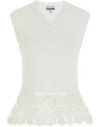 Ganni - Crochet Ribbed V-Neck Tank Top - Lyst
