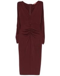 Max Mara - Midi-Jurk Met Ruches En Lange Mouwen - Lyst
