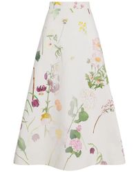 Oscar de la Renta - Botanical-Print Denim Skirt - Lyst