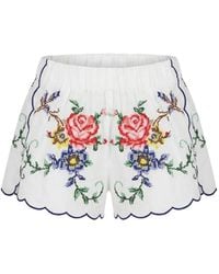 ORSINA - New Roses Floral-Embroidered Scalloped Shorts - Lyst
