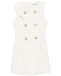 Self-Portrait - Floral-Appliqué Mini Denim Dress - Lyst