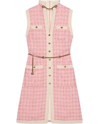 Gucci Short Tweed Dress With Chain Belt - Roze