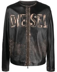 DIESEL - L-met Distressed Leather Jacket With Metal Logo - Lyst