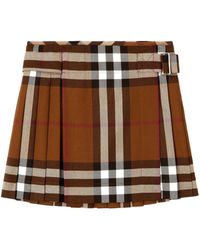 Burberry - Wool Check Pleated Skirt - Lyst