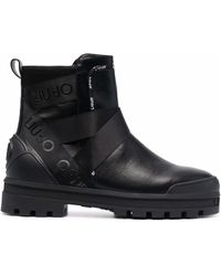 Liu Jo Logo-trim Leather Boots in Black | Lyst Australia