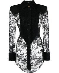 Balmain - Tweed And Lace Plastron Shirt - Lyst