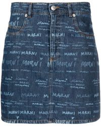 Marni - Logo-print Denim Skirt - Lyst