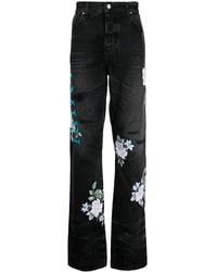 Amiri - Floral-Print Straight-Leg Jeans - Lyst