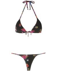 Amir Slama Floral-print Bikini Set - Black