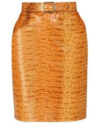 ROWEN ROSE - Jupe Crayon Ceinturée À Effet Peau De Crocodile - Lyst