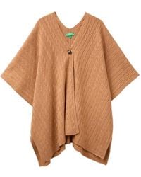 Benetton - Cable-Knit Button-Up Cape - Lyst