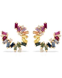 Suzanne Kalan - 18Kt Roségouden Bold Burst Oorbellen Met Saffier En Diamant - Lyst