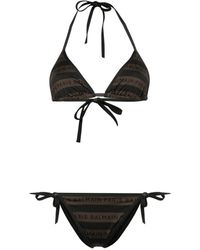Balmain - Bikini a rayas con logo estampado - Lyst