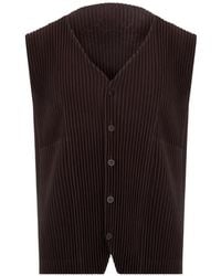 Issey Miyake - Pleated V-Necked Vest - Lyst