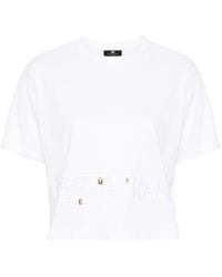 Elisabetta Franchi - Katoenen T-shirt Met Geborduurd Logo - Lyst