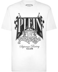 Philipp Plein - Jersey T-Shirt Round Neck Ss Strass Racing Club - Lyst