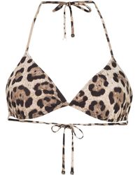 Dolce & Gabbana - Leopard Print Triangle Bikini Top - Lyst