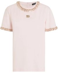 Dolce & Gabbana - Logo-Embroidered Ruffled T-Shirt - Lyst