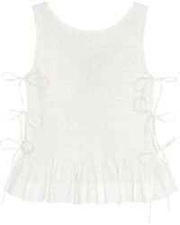 Ganni - Top de tejido seersucker y chambray - Lyst