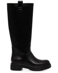 ARMANI EXCHANGE - Logo-Plaque Knee-High Boots - Lyst