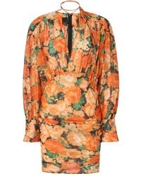 Pinko - Mini-Jurk Met V-Hals En Bloemenprint - Lyst