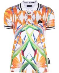 Philipp Plein - Floral-Print Cotton Polo Top - Lyst