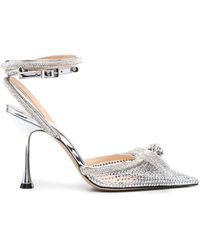 Mach & Mach - Double Bow Crystal-embellished Satin Heeled Sandals - Lyst
