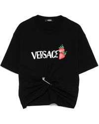 Versace - Logo Print Cotton Jersey Crop T-shirt - Lyst