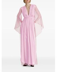 Alberta Ferretti - Pleated Cape-Sleeve Maxi Dress - Lyst