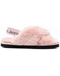 Calvin Klein - Faux Fur Open-Toe Sandals - Lyst