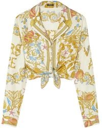 Versace - Underwater Barocco Knotted Crop Silk Shirt - Lyst