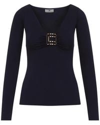Elisabetta Franchi - Haut À Manches Longues Et Détail À Logo Ornementé - Lyst