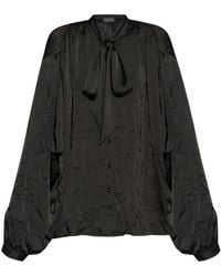 Balenciaga - Satin Blouse With Bow And Cut-Out Sleeves - Lyst