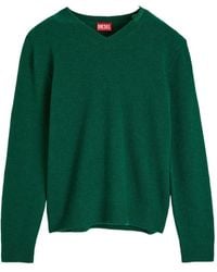 DIESEL - Wool V-Neck Jumper With Neck Logo - Lyst