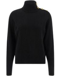 Balmain - Coin-Button High-Neck Sweater - Lyst