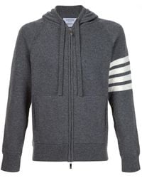 Thom Browne - Full Zip Hoodie With 4-bar Stripe In Medium Grey Cashmere - Lyst