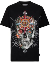Philipp Plein - T-Shirt À Motif Rose Et Tête De Mort - Lyst