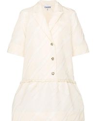 Ganni - Striped Short-sleeve Mini Dress - Lyst