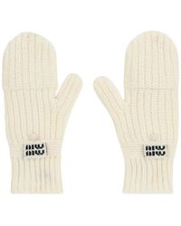 Miu Miu - Logo-Patch Ribbed-Knit Mittens - Lyst
