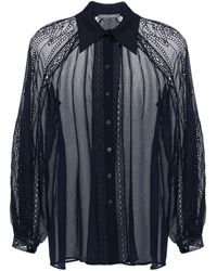 Alberta Ferretti - Lace-trim Chiffon Shirt - Lyst