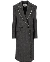 Stella McCartney - Kristallverzierter Mantel Mit Fischgrätenmuster - Lyst