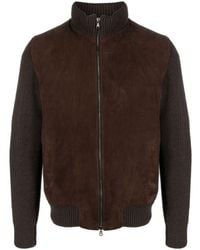 Barba Napoli - High-neck Panelled Leather Jacket - Lyst