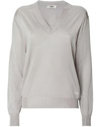 Fendi - Trui Met Geborduurd Logo En V-Hals - Lyst